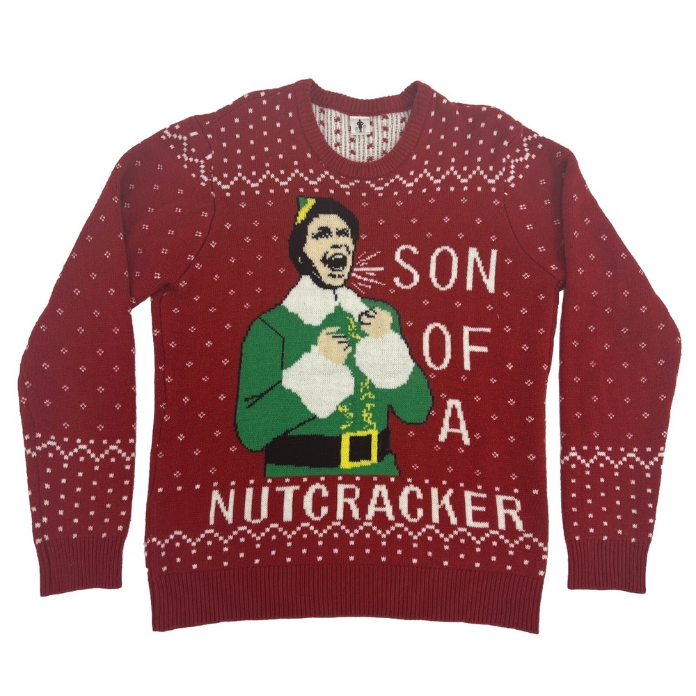 Elf Ugly Christmas Sweater‎ Men's Red Medium Son of a Nutcracker Crew Neck